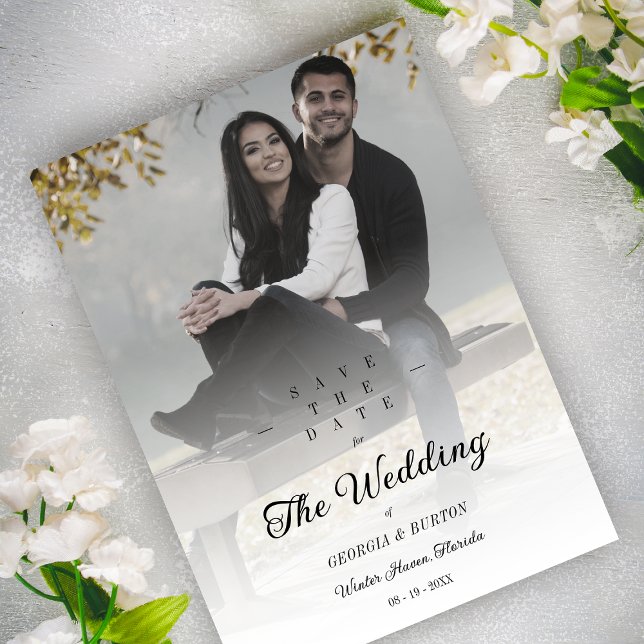 Simple Gradient Cool Trendy Calligraphy Foto Save The Date (Von Creator hochgeladen)