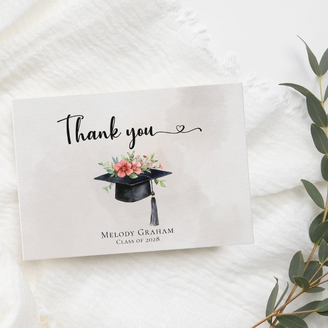 Simple Graduate Cap Flowers Modern Graduation Dankeskarte (Von Creator hochgeladen)