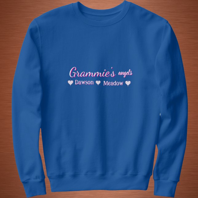Simple Grammie's Angel Blue Typography Personalize Sweatshirt (Simple Typography Design Grammie's Angels, Customize by adding Gram's Grandkids Names.)