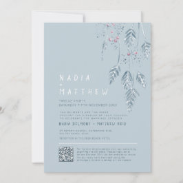 Simple grass and berries dusty blue sketch photo einladung