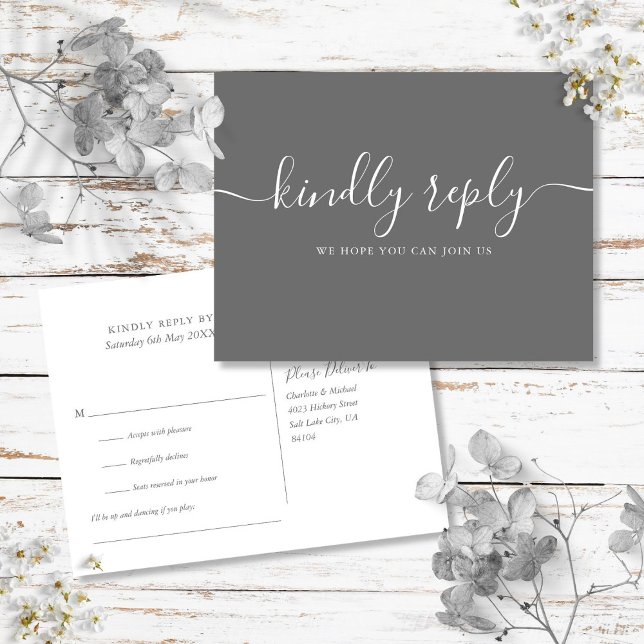 Simple Gray Elegant Signature Script-UAWG Einladungspostkarte (Simple Gray Elegant Signature Script RSVP Invitation Postcard)
