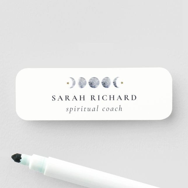 Simple Gray Lunar Celestial Moon Phase Wasserfarbe Namensschild (Beispiel)