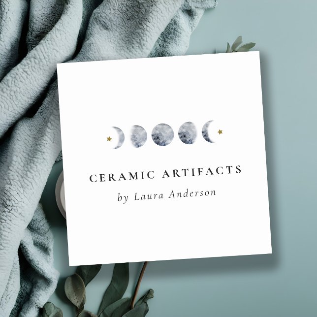 Simple Gray Lunar Celestial Moon Phase Wasserfarbe Quadratische Visitenkarte (Von Creator hochgeladen)