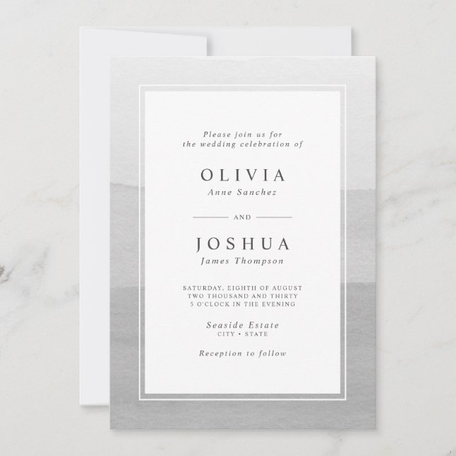 Simple Gray Watercolor Ombre Wedding Einladung (Vorderseite)