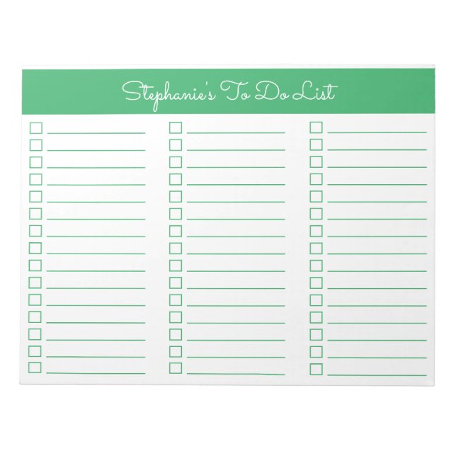 Simple Green 8.5x11 Three Column Checklist Notizblock (Vorderseite)