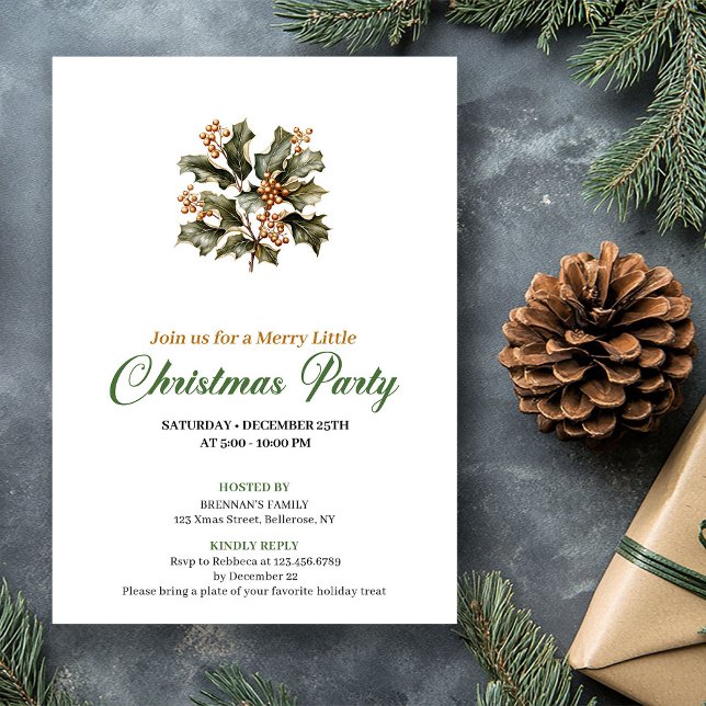 Simple Green And Gold Christmas Tree Holiday Card Einladung (Simple Green And Gold Christmas Tree Holiday Card)