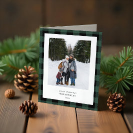 Simple Green Black Plaid Border 3 Photo Christmas Feiertagskarte