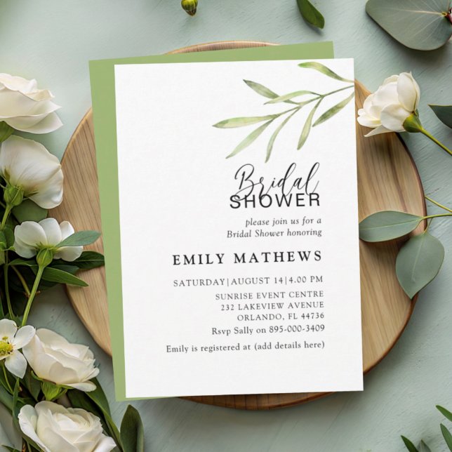 Simple Green Botanical Bridal Shower Einladung (Von Creator hochgeladen)