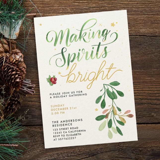 Simple Green Christmas Mistletoe Watercolor Script Einladung (Von Creator hochgeladen)