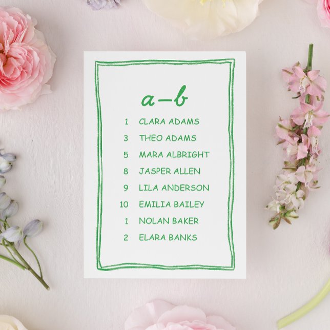 Simple Green Doodle Wedding Seating Chart Card Tischnummer (Von Creator hochgeladen)