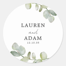 Simple Green Eucalyptus Wedding Runder Aufkleber