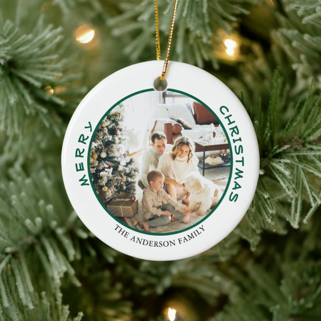 Simple Green FroChristmas Family Foto Keramik Ornament (Baum)