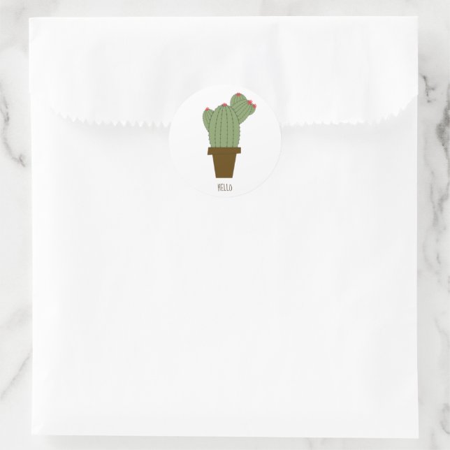 Simple Green Hello Cactus Runder Aufkleber (Tasche)