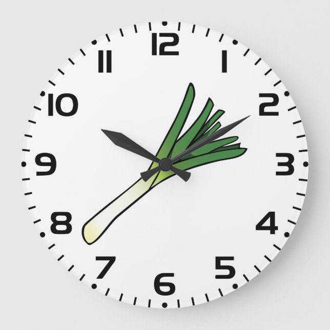 Simple Green Leek Vegetable Große Wanduhr (Vorderseite)