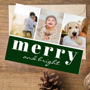 Simple Green Three Custom Foto Christmas Feiertagspostkarte