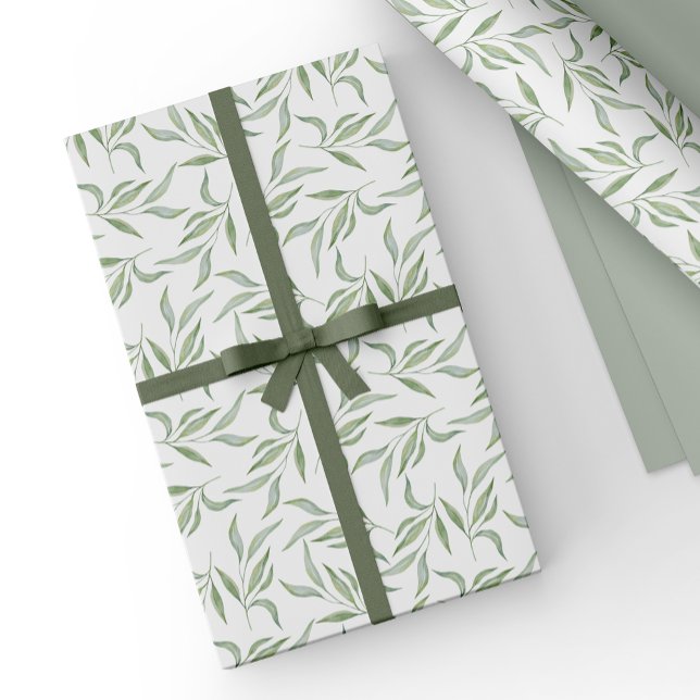 Simple Green Watercolor Leaves Botanical Pattern Geschenkpapier (Von Creator hochgeladen)