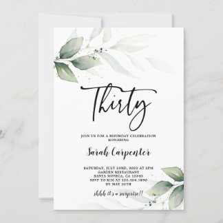 Simple Greenery 30. Geburtstag Einladung
