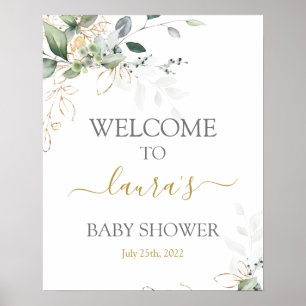 Simple Greenery Baby Dusche Begrüßungszeichen Poster
