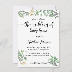 Simple Greenery Bloral Eucalyptus Wedding Invitati Einladung