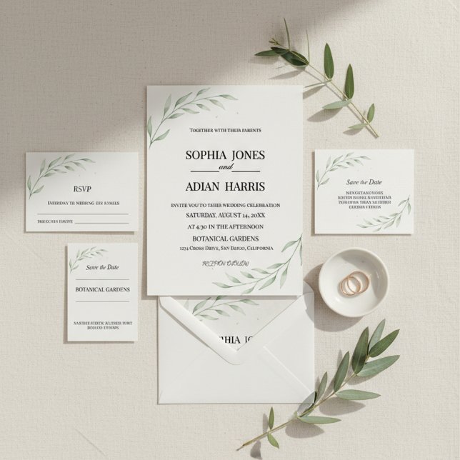 Simple Greenery Botanical Wedding Invitation Einladung (Von Creator hochgeladen)