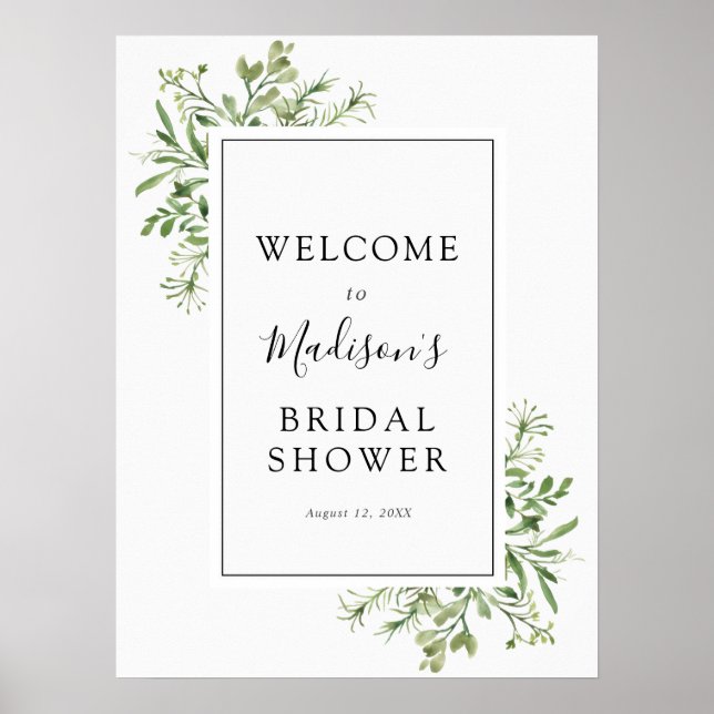 Simple Greenery Brautparty Welcome Poster (Vorne)