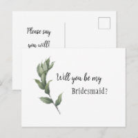 Simple Greenery Bridesmaid Vorschlag Postcard