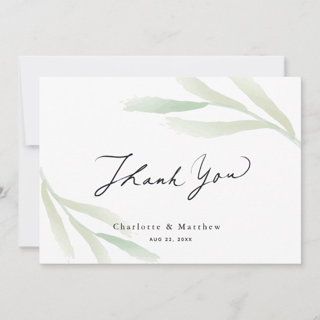 Simple Greenery Caligraphy Wedding Dankeskarte (Vorderseite)