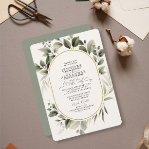 Simple Greenery Eucalyptus Ivory Golden Wedding Einladung