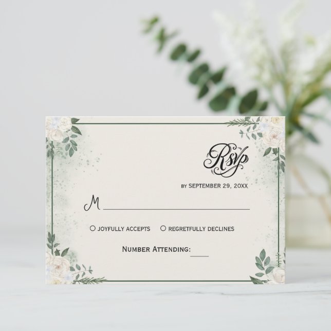 Simple Greenery Eucalyptus RSVP Invitation (Stehend Vorderseite)