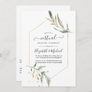 Simple Greenery Geometric Online Virtual Wedding Einladung