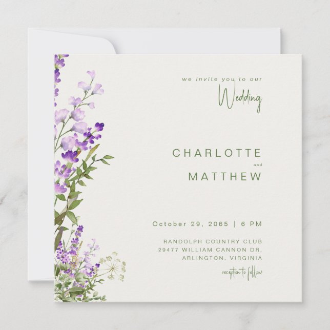 Simple Greenery Lavender Foto Square Wedding (Vorderseite)