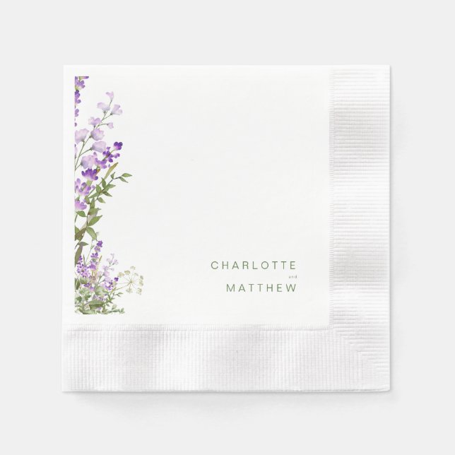 Simple Greenery Lavender Wedding Cocktail Serviette (Vorderseite)