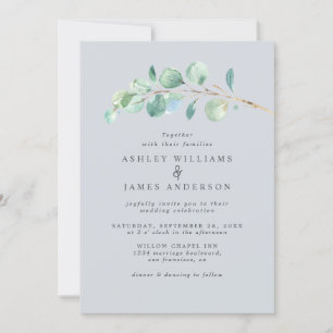 Simple Greenery Light Blue Wedding Einladung