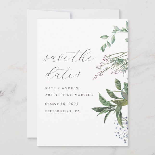 Simple Greenery Meadow Wedding Save the Date (Vorderseite)