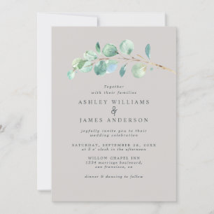 Simple Greenery Pastel Gray Wedding Einladung