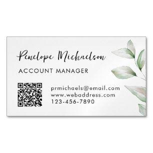 Simple Greenery QR Code Business Card Magnet