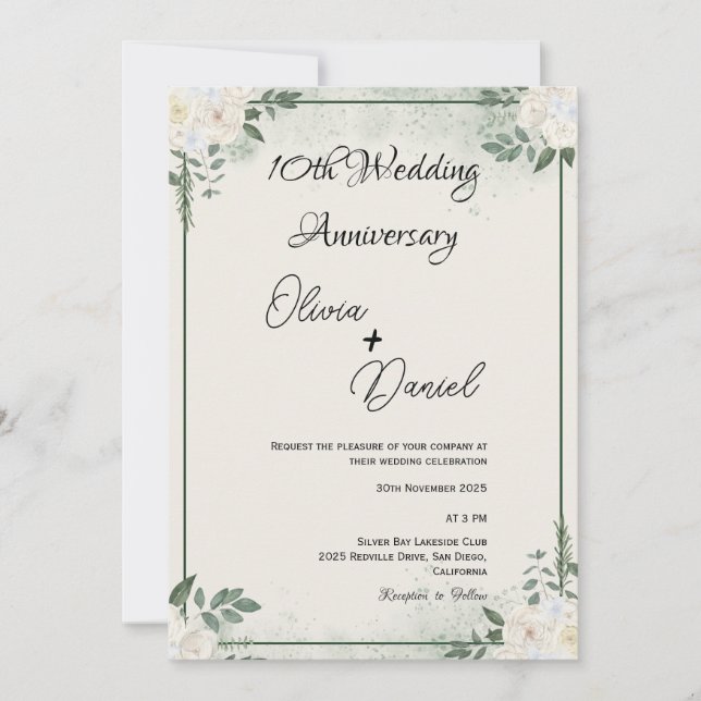 Simple Greenery Wedding Anniversary Invitations Einladung (Vorderseite)