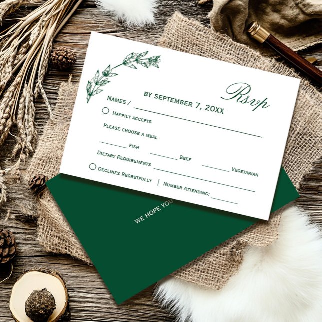 Simple Greenery Wedding Rsvp |Script-Schriftart Karte (Simple Greenery Wedding Rsvp |Script Font #zazzlemade#cristmas #leafwreathrsvpcard #rustic,)