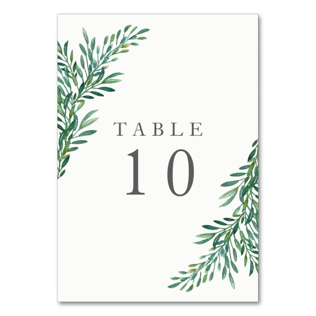 Simple Greenery Wedding Tischnummer Card (Vorderseite)
