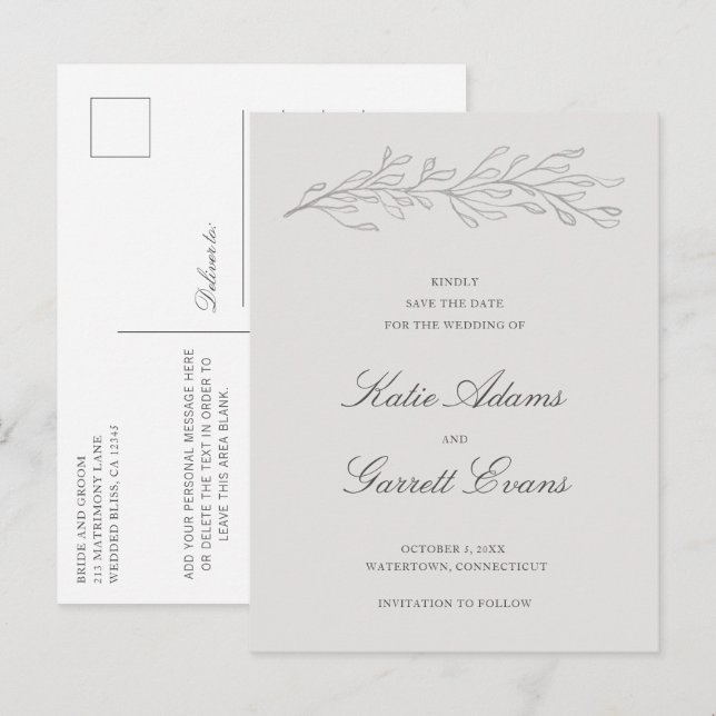 Simple Grey Elegant Wedding Save the Date Ankündigungspostkarte (Vorne/Hinten)