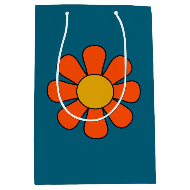 Simple Groovy Retro Moderner 60er 70er Blume Singl Mittlere Geschenktüte (Vorderseite)