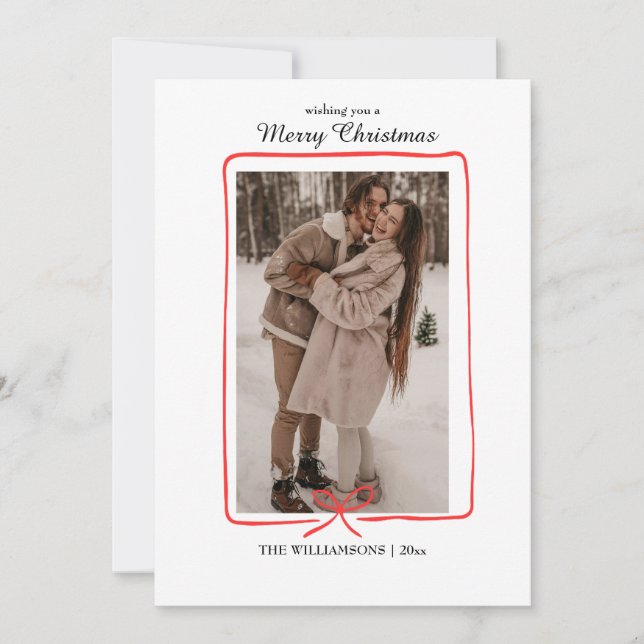 Simple Hand-Drawn Border Christmas Photo Card Save The Date (Vorderseite)