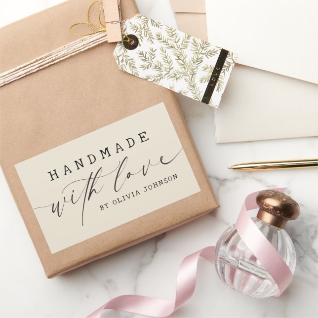 Simple Handmade with Love Script Business | Ecru Rechteckiger Aufkleber (Schenken)
