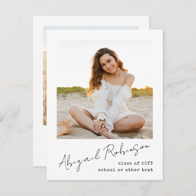 Simple Handwritten Script Name 2 Photo Typewriter Ankündigung (Vorne/Hinten)