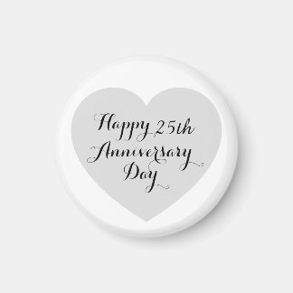 Simple Happy 25th Anniversary Silver Heart Elegant Magnet