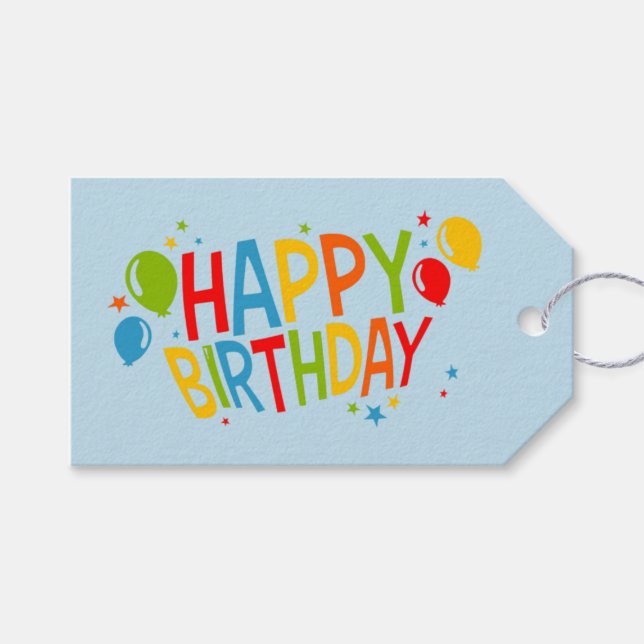 SImple Happy Birthday Gift Tag mit Balloons Geschenkanhänger (Vorderseite (Horizontal))
