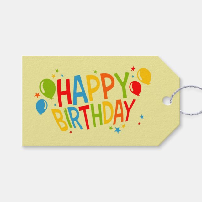 SImple Happy Birthday Gift Tag mit Balloons Geschenkanhänger (Vorderseite (Horizontal))