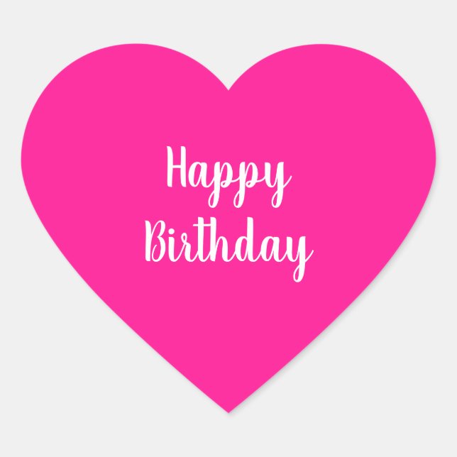 Simple Happy Birthday Hot Pink Herz-Aufkleber (Vorderseite)