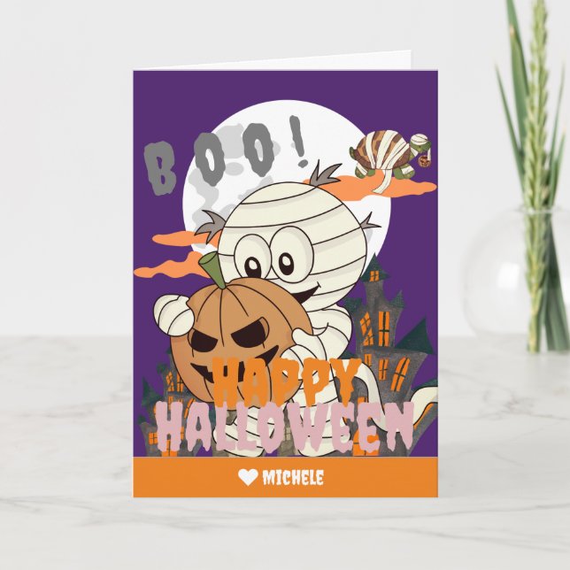 Simple Happy Halloween Mummy Familie und Freunde Karte (Vorderseite)
