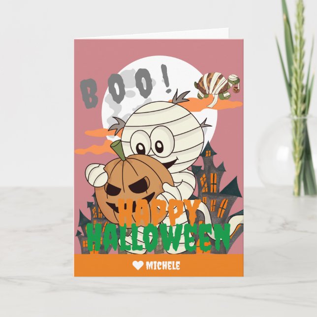 Simple Happy Halloween Mummy Familie und Freunde Karte (Vorderseite)